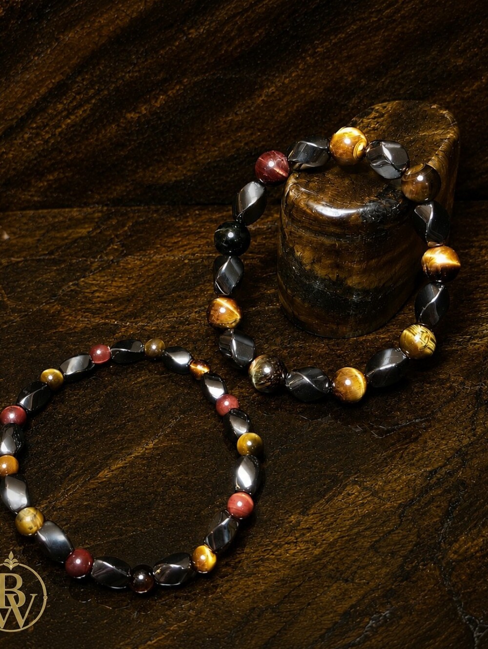 Rainbow Tiger Eye and Hematite Stretch Bracelet - Multicolor - Picture 1 of 8